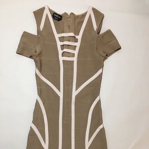 Bebe Woman’s Cocktail/Party Dress. Sz S Color Tan.